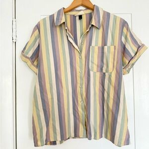 Universal Thread Pastel Vertical Stripe Short-Sleeve Button Shirt